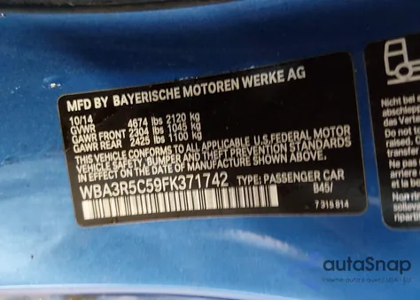 2015 BMW 435I xDrive z USA, uszkodzony, nr VIN WBA3R5C59FK371742